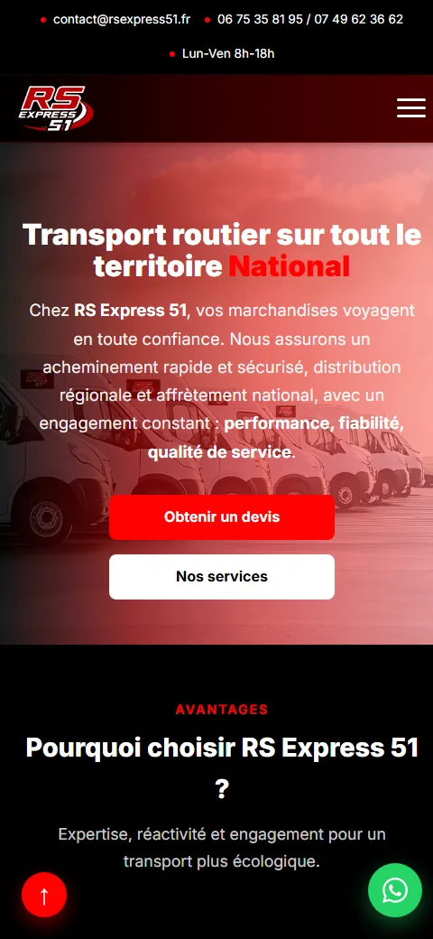 Version mobile du projet RS Express 51 - Transport routier national