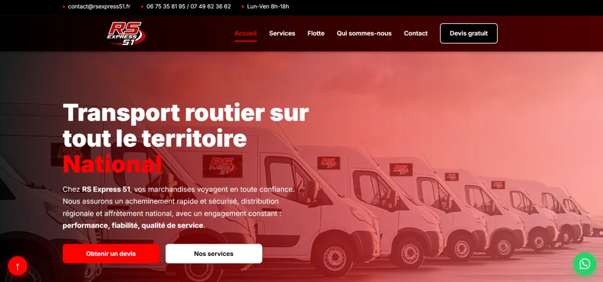 Capture d'écran du projet RS Express 51 - Transport routier national